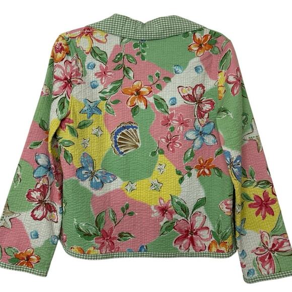 Alfred Dunner Pastel Floral Quilted Gingham Lightweight Dinner Jacket 6P Summer - Picture 2 of 12